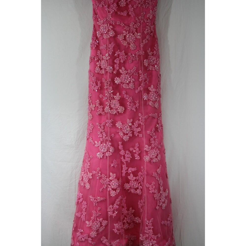 Vtg Cache Y2K Pink Sequin Floral Strapless Gown Dress 4 Formal Prom Fairycore - Picture 3 of 12